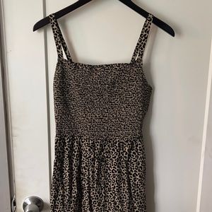 Smocked top cheetah print midi dress